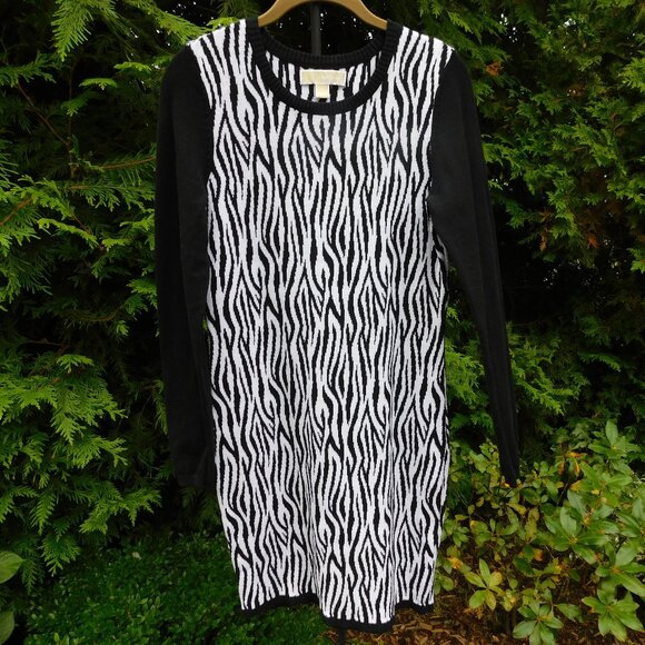 Michael Kors Zebra Sweaterdress with Contrast Sleeves Sz-S - Picture 1 of 3